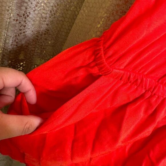 Express Bright Red Orange One Piece Sleeveless Shorts Romper M NWT - Picture 6 of 7